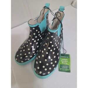 New- Super Cute Gardenline Black Polkadot Rubber Rain/Garden Outdoor Boot 9